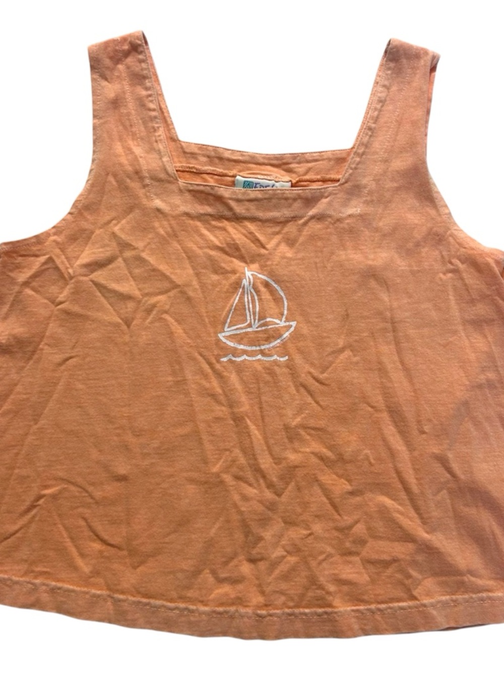 Fresh Produce Peach Orange Sailboat Square Neck Boxy Tank Top Women's Small